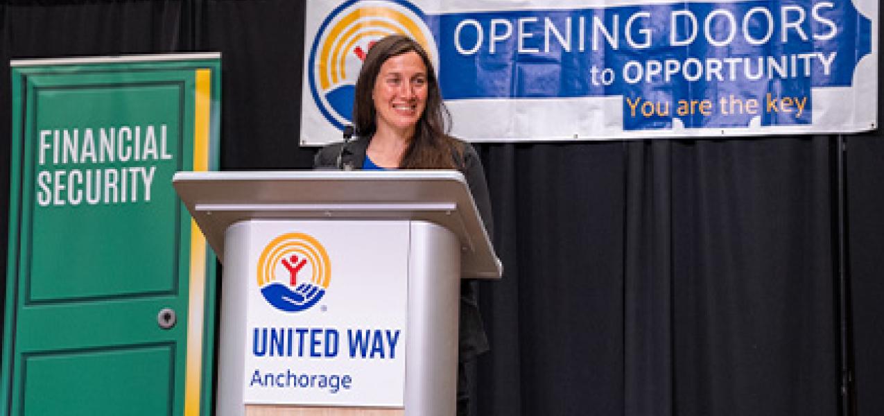 Melanie Hooper with Camp Fire Alaska speaks at our 2025 Community Campaign Kickoff.